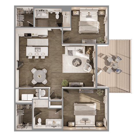 Floor plan for 2 beds, 2 baths, 1174 sqft